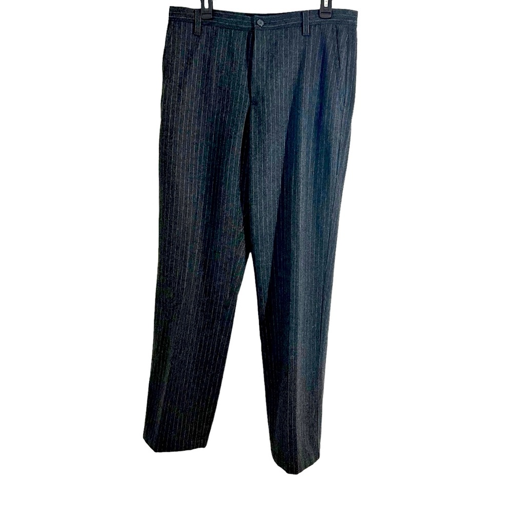 J. Crew Men’s Gray & White Pinstripe Wool Blend Button Fly Dress Pants, 34/34